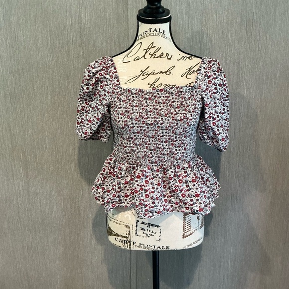 French Connection Purple Smocked Peplum Blouse Size Large - Picture 1 of 11